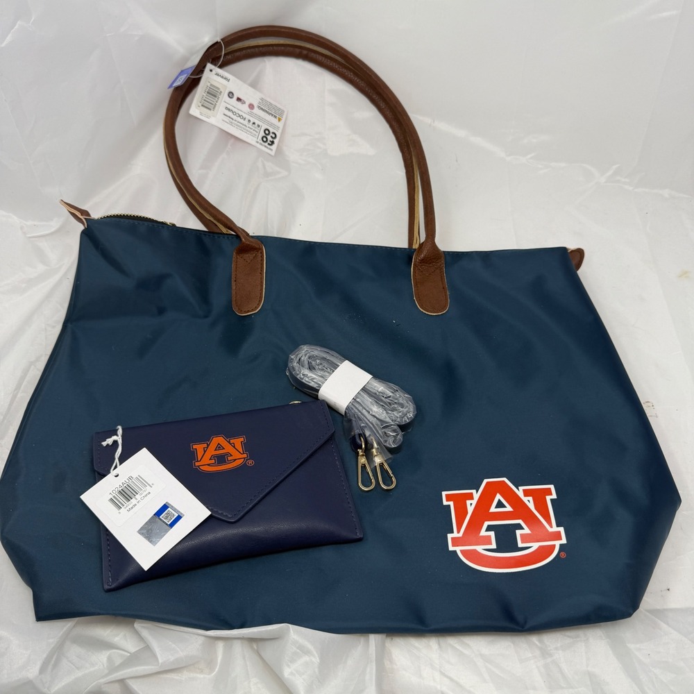 Auburn Tigers FOCO Navy Blue Nylon Tote Bag and Wristlet Set NWT